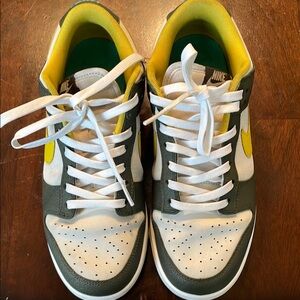 Nike White and Green Sneakers with Yellow Accents